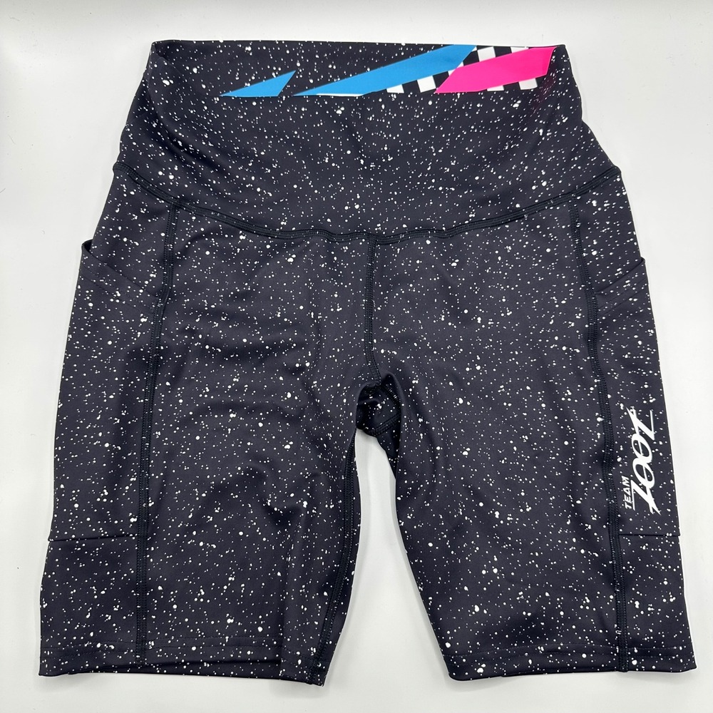 Zoot LTD Women's XL Run Pulse 8" High Rise Shorts Triathlon Neon Splatter Print